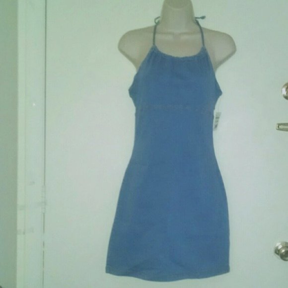 Vintage Blue halter top stretch denim dress